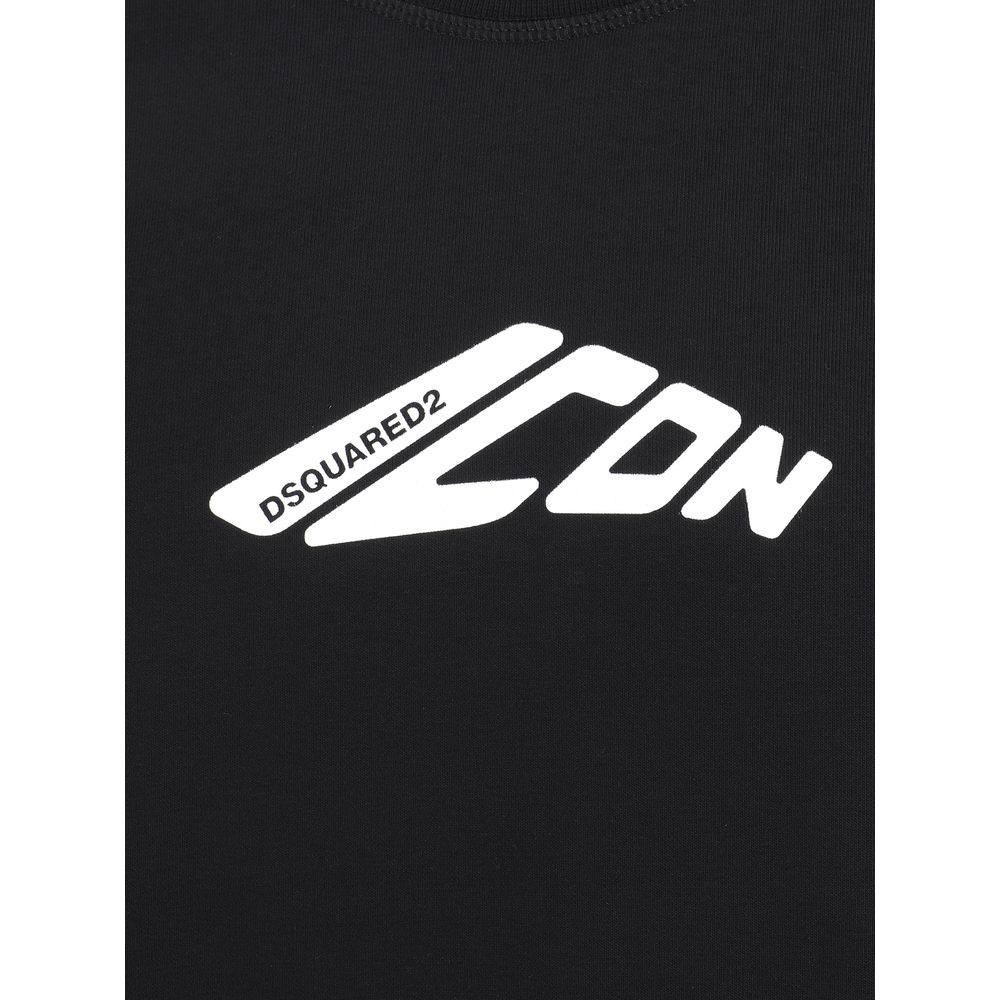 Dsquared² Black Cotton Sweatshirt featuring brand logo, ribbed crew neck, cuffs, and hem. Ideal for a bold, comfortable style in cooler seasons.