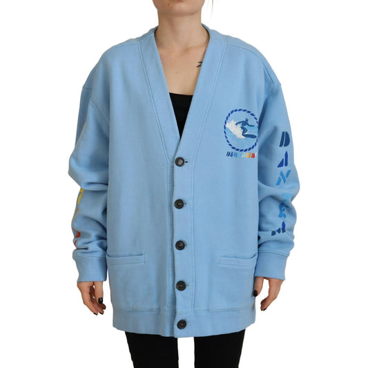 Dsquared² Blue Cotton Knitted Buttoned Cardigan Sweater
