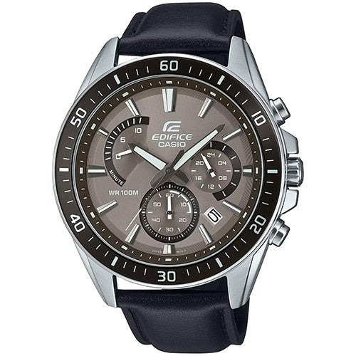 CASIO EDIFICE Mod. RETROGRADE CHRONOGRAPH XL LEATHER - TAN BLACK wristwatch with stainless steel case and leather strap