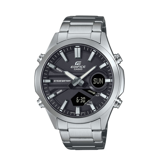 CASIO EDIFICE Mod. CLASSIC ANA-DIGIT - 10 YEAR BATTERY wristwatch featuring stainless steel case and multifunction quartz movement.