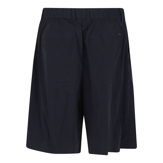 Back view of EMPORIO ARMANI EXCLUSIVE Shorts Blue featuring rear pockets, elastic waistband, and straight silhouette.