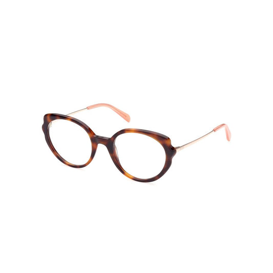Emilio Pucci Brown Acetate Frames with round lenses and pink temple tips, style EP5193-52052, size 52/21/140mm for women.