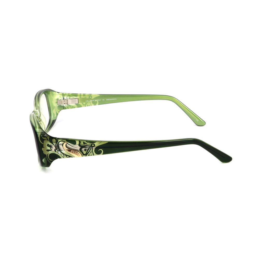 Alt Tag: Emilio Pucci Green Plastic Frames with gradient green color, side view showcasing temple design and measurements 51/17/130 mm.