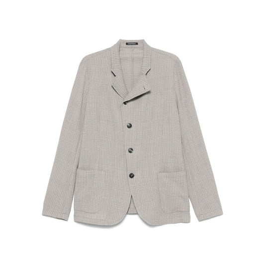 Emporio Armani Jacket with high collar, light grey wool, single-breasted blazer with front button fastening and two side patch pockets.