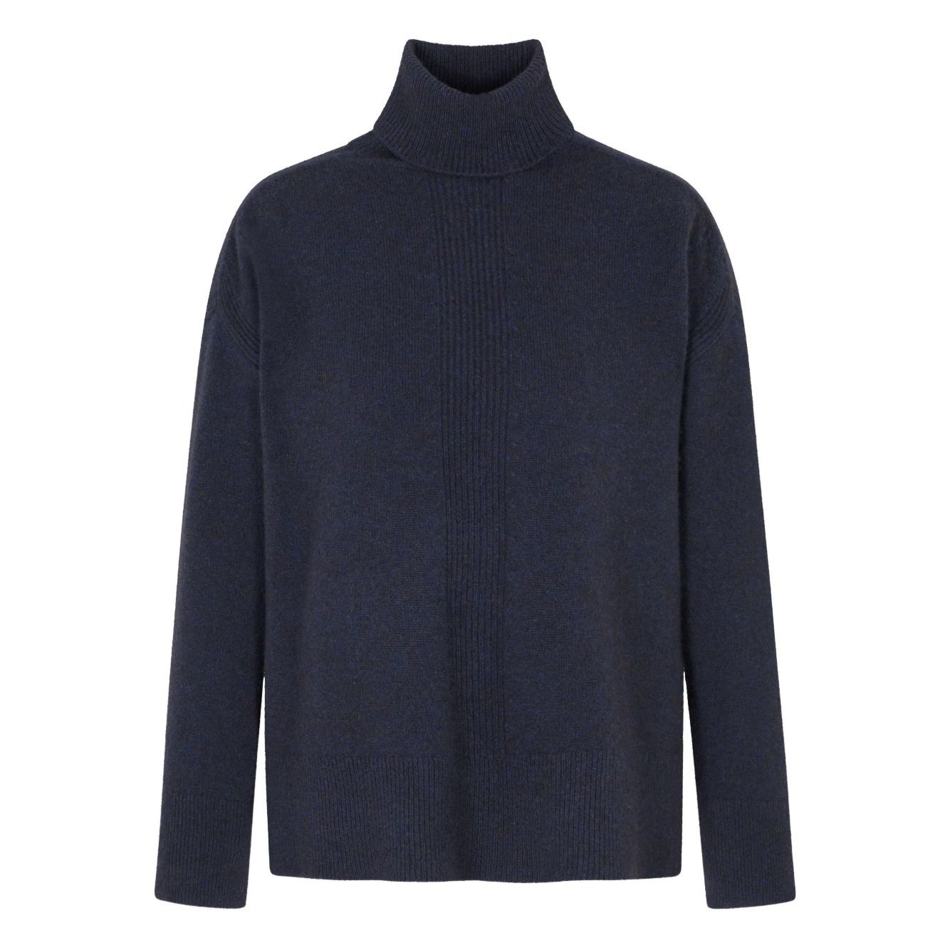 Emporio Armani Sweaters Blue - dark blue roll neck ribbed knit wool turtle-neck sweater with long sleeves and straight hemline.