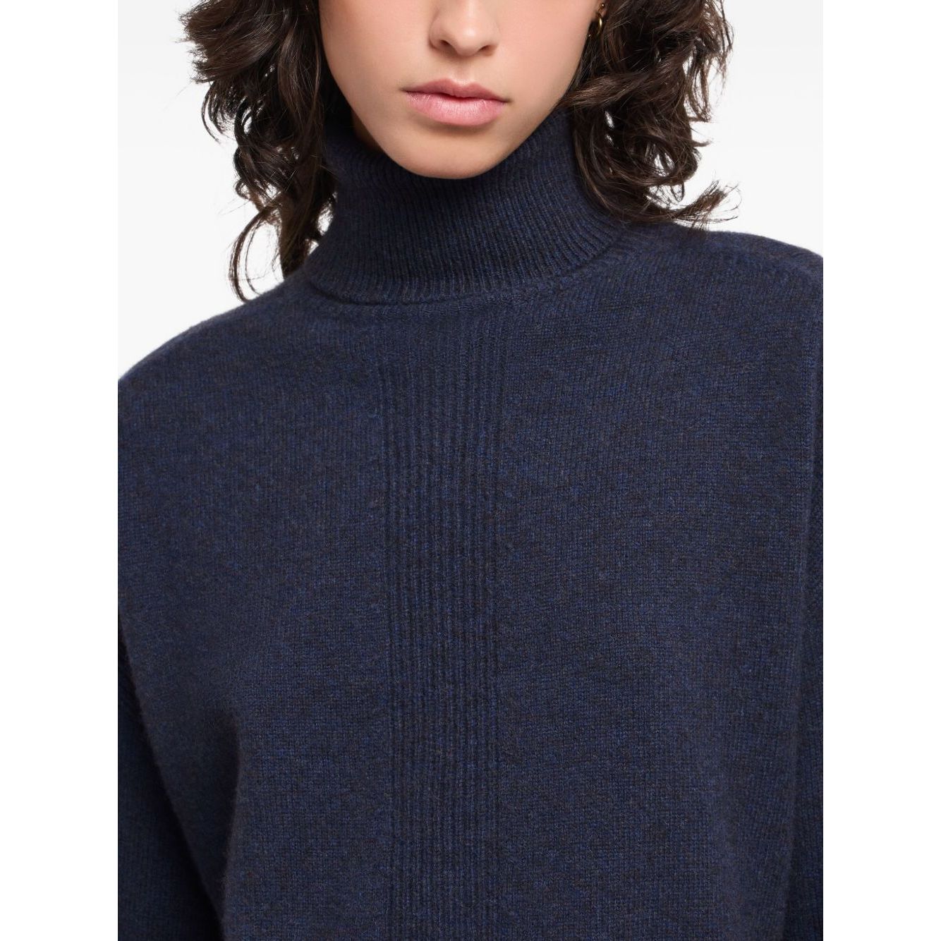 Emporio Armani Sweaters Blue dark roll neck ribbed knit wool long sleeves