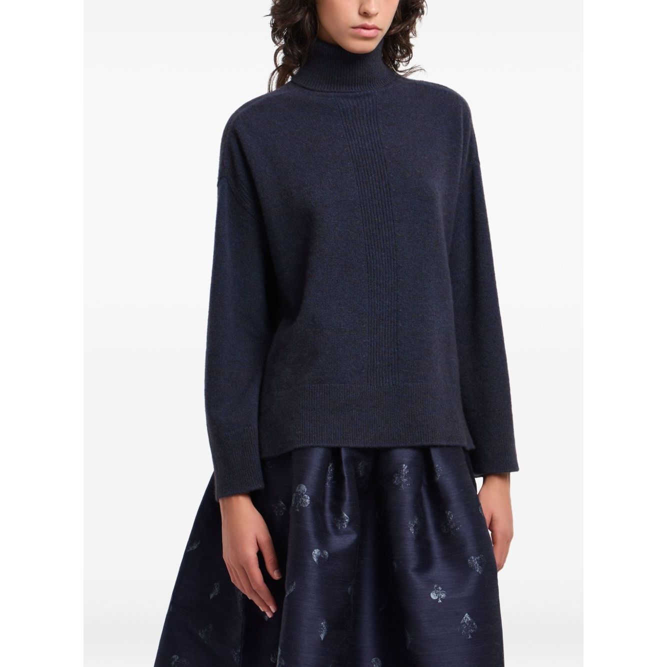 Emporio Armani Sweaters Blue - Dark blue roll neck wool turtle-neck sweater with ribbed knit and long sleeves.
