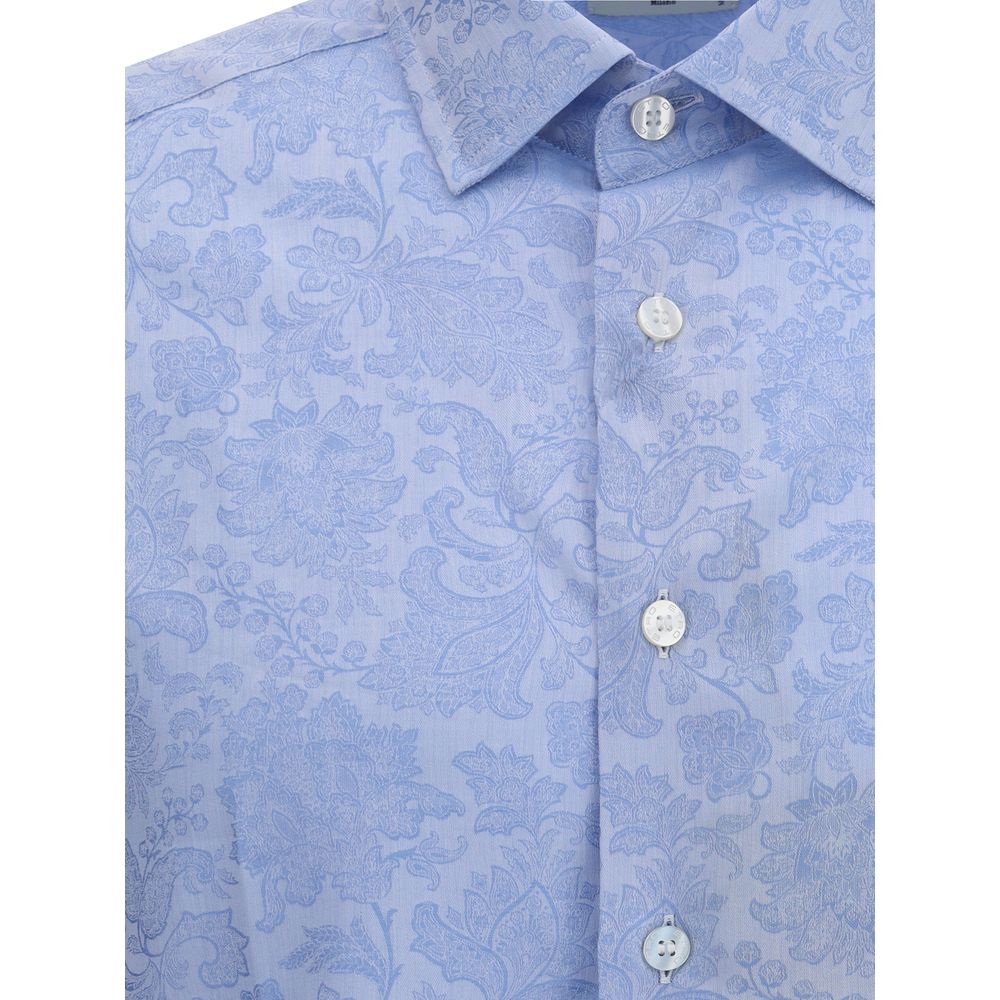 Etro Light Blue Cotton Pattern Shirt