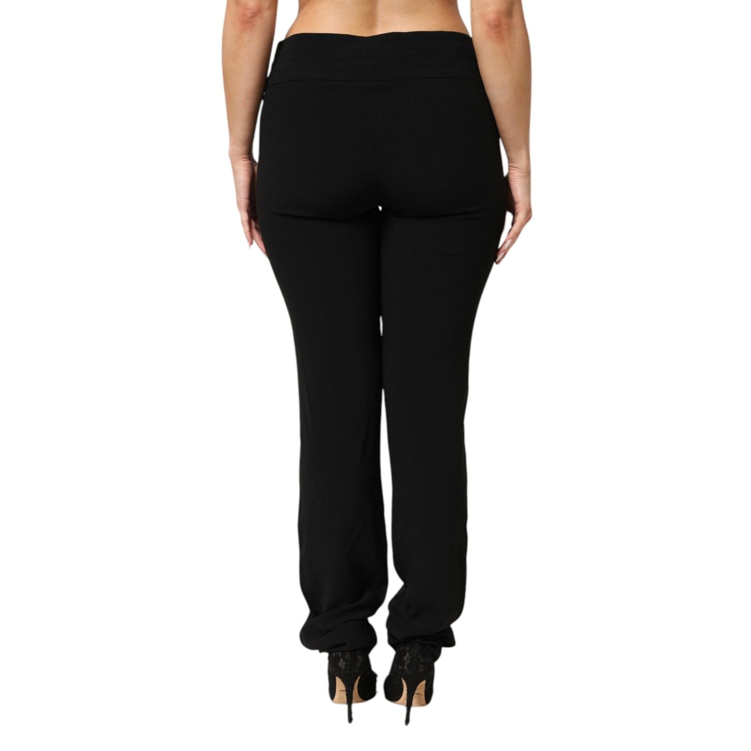 Exte Black Viscose Acetate Blend Straight Leg High Waist Pants