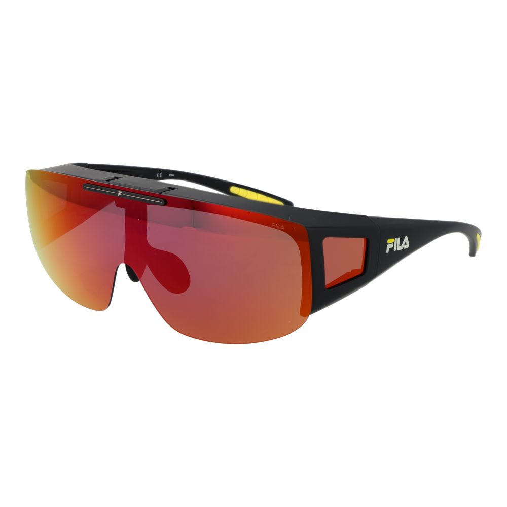 Fila Black Men Sunglass with polarized mirrored multicolor lenses, full-rim plastic frame, UVA & UVB protection, branded case included.