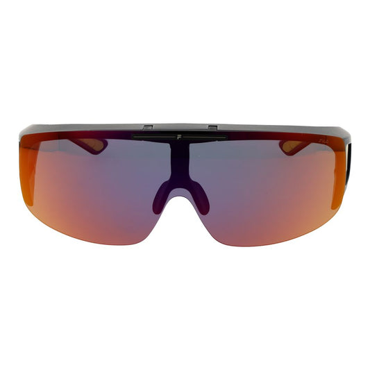 Fila Black Men Sunglass with full-rim black plastic frame and polarized mirrored multicolor lenses offering 100% UVA & UVB protection.