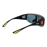 Fila Black Men Sunglass with black full-rim plastic frame, polarized mirrored multicolor lenses, 100% UVA & UVB protection, branded case included