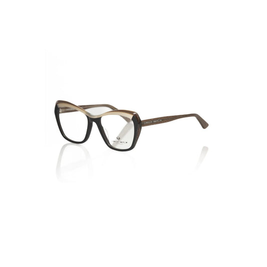 Frankie Morello Black Acetate Women's Eyeglass Frame with cat eye design, glitter-encrusted profile, and Italian craftsmanship.
