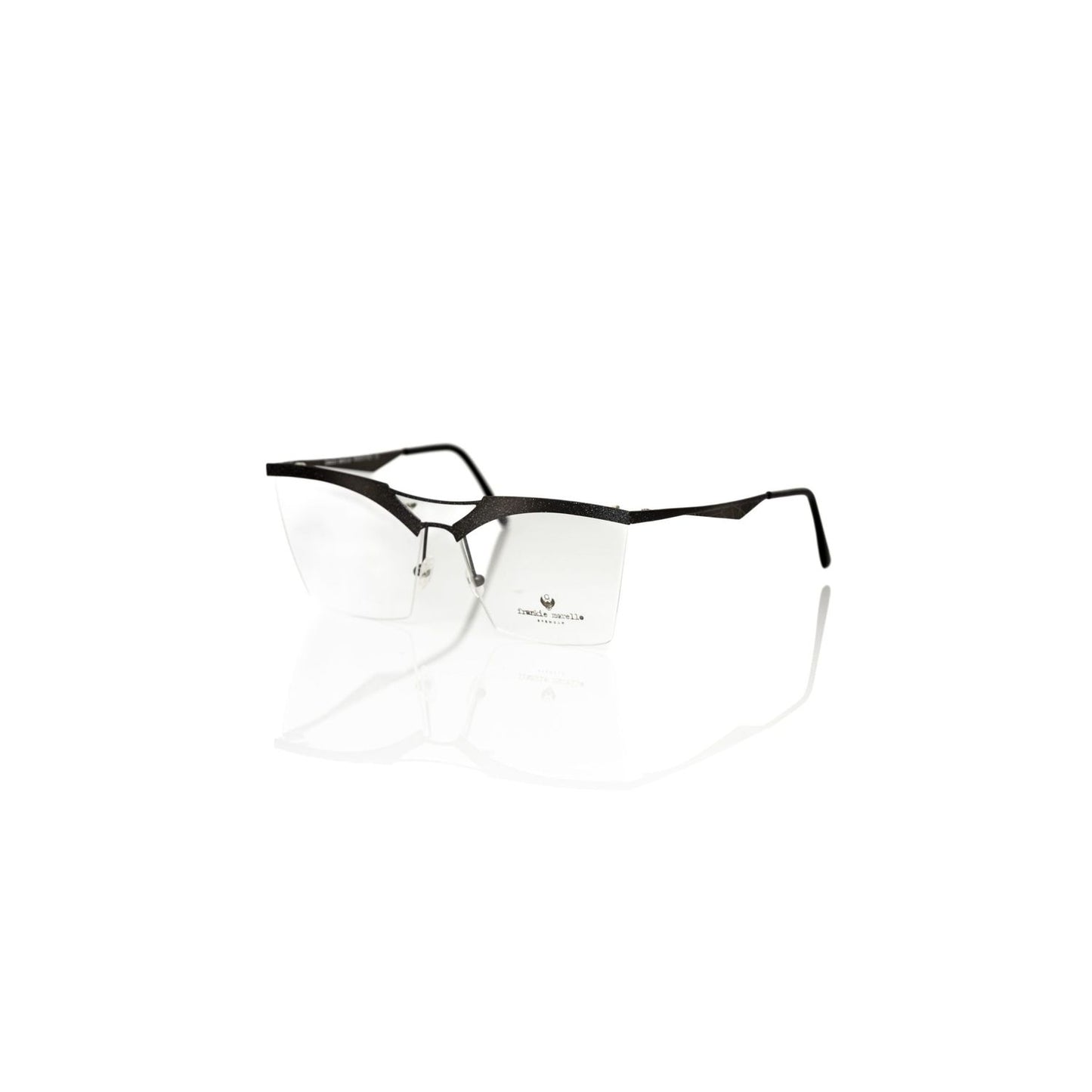 Frankie Morello Black Metallic Women's Frame eyeglasses with sleek design, clubmaster style, and shimmering black metal finish.