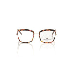 Frankie Morello Red Metallic Women's Eyeglass Frame with square red Havana pattern, crafted in Italy for bold style and fashion.
