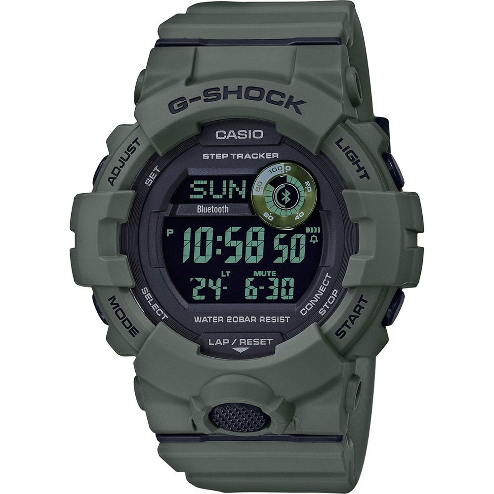 CASIO G-SHOCK Mod. G-SQUAD Step Tracker Bluetooth, 20 ATM water resistant wristwatch with resin case and strap, quartz movement.
