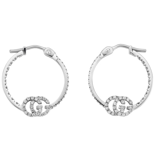 GUCCI JEWELS Mod. GG RUNNING white gold earrings with white diamonds displayed in an official box