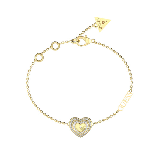 GUESS JEWELS JEWELRY Mod. JUBB04031JWYGS gold heart bracelet with crystal embellishments