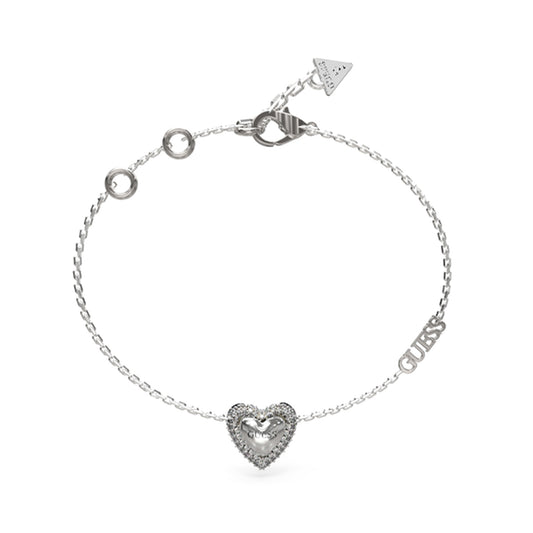 GUESS JEWELS JEWELRY Mod. JUBB05022JWRHS silver bracelet with heart charm and logo.
