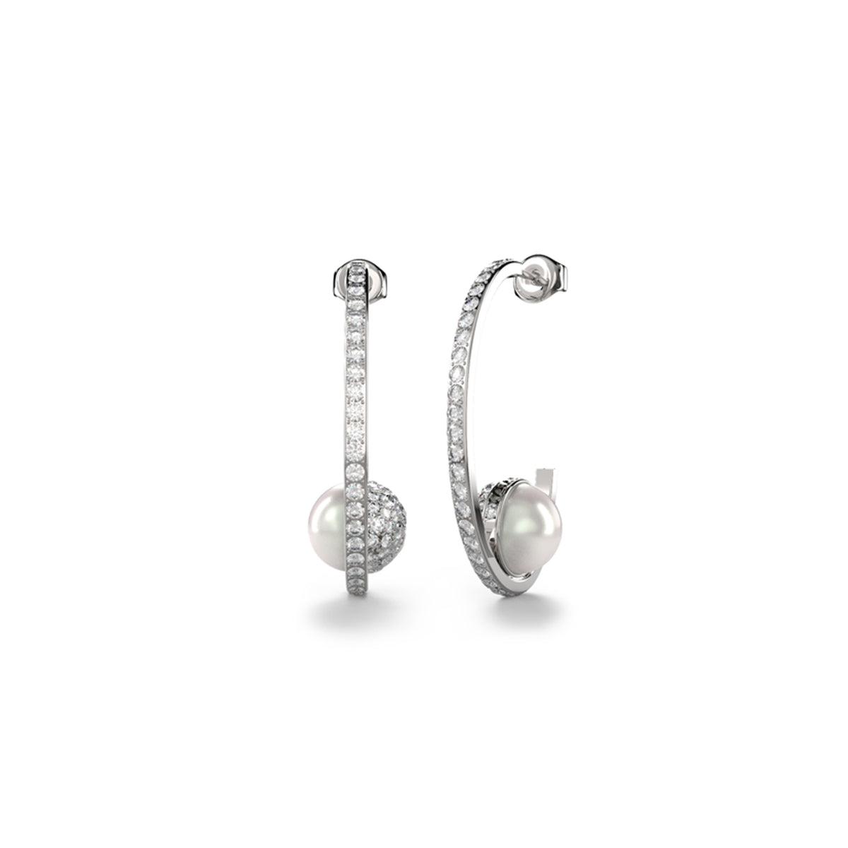 GUESS JEWELS JEWELRY Mod. JUBE04452JWRHT-U elegant hoop earrings with pearls and crystals.