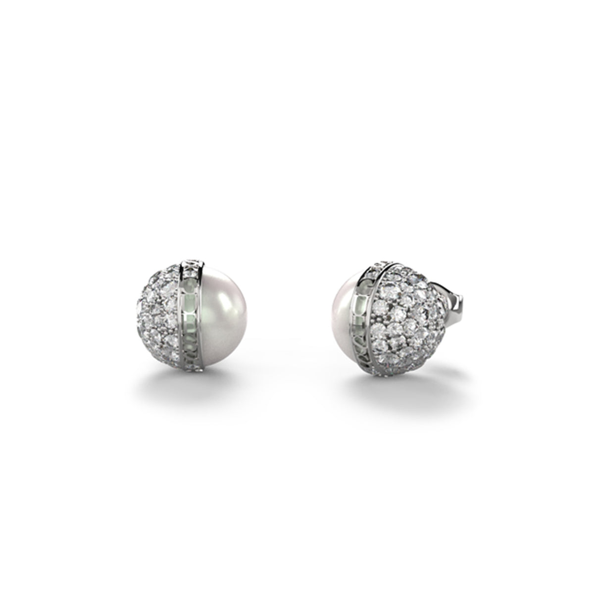 Elegant pearl stud earrings from GUESS JEWELS JEWELRY Mod. JUBE04458JWRHT-U with sparkling crystal embellishments