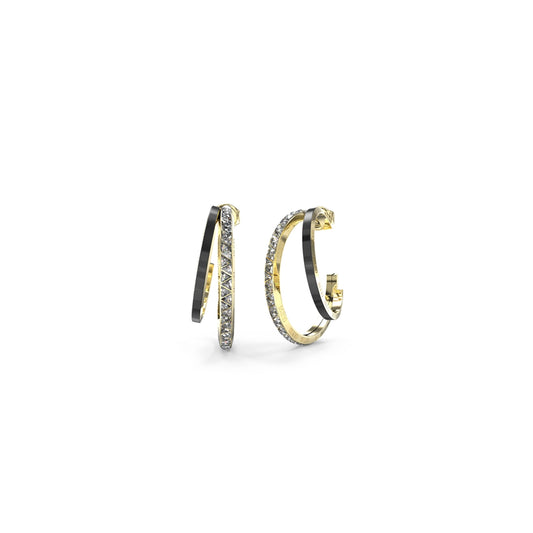 GUESS JEWELS JEWELRY Mod. JUBE04569JWYGBKT-U gold and black hoop earrings with crystal accents
