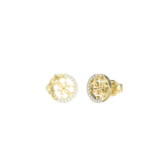 GUESS JEWELS JEWELRY Mod. JUBE05041JWYGT-U gold earrings with intricate design and crystal accents.