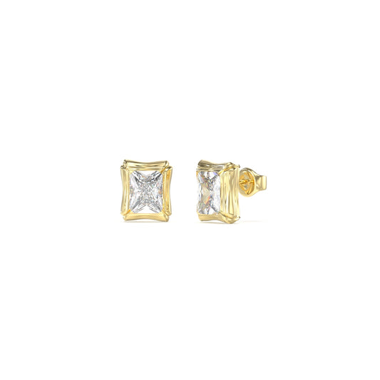 GUESS JEWELS JEWELRY Mod. JUBE05174JWYGT-U, gold and diamond square earrings displayed on white background