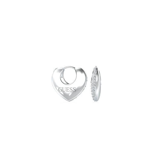 GUESS JEWELS JEWELRY Mod. JUBE05207JWRHT-U silver heart-shaped earrings showcasing brand logo.