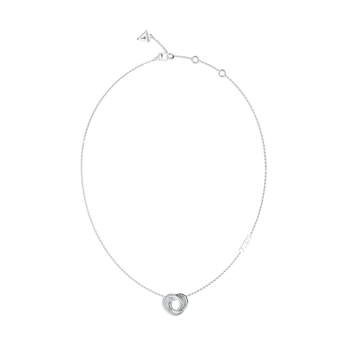 Alt Tag: GUESS JEWELS JEWELRY Mod. JUBN04062JWRHT-U elegant silver necklace with interlocking circle design