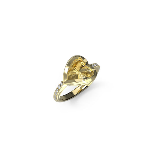Heart-shaped gold ring with diamonds, representing GUESS JEWELS JEWELRY Mod. JUBR04614JWYG54.