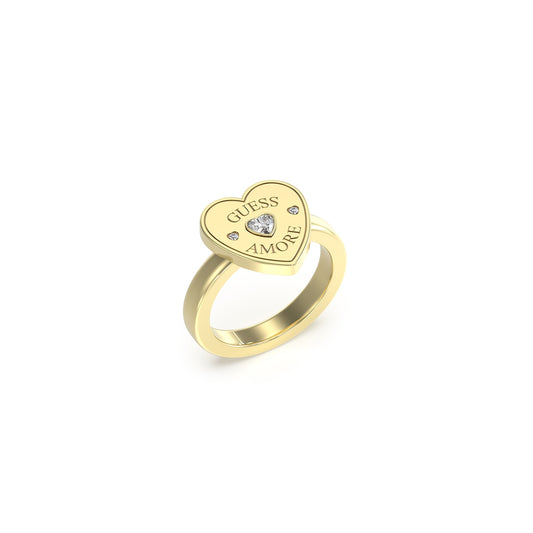 GUESS JEWELS JEWELRY Mod. JUBR05059JWYG52 heart-shaped gold ring with 'Amore' engraving and crystal detail