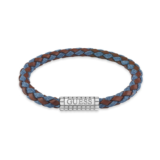 GUESS JEWELS JEWELRY Mod. JUMB05036JWSTBMS braided bracelet with GUESS logo on silver clasp, stylish fashion accessory