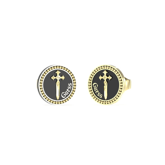 GUESS JEWELS JEWELRY Mod. JUME04021JWYGBKT-U gold and black round earrings with cross design