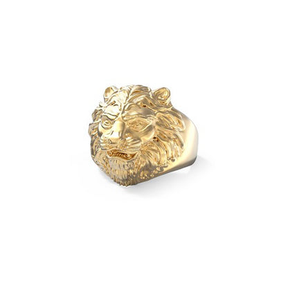 Gold lion head ring, bold jewelry design