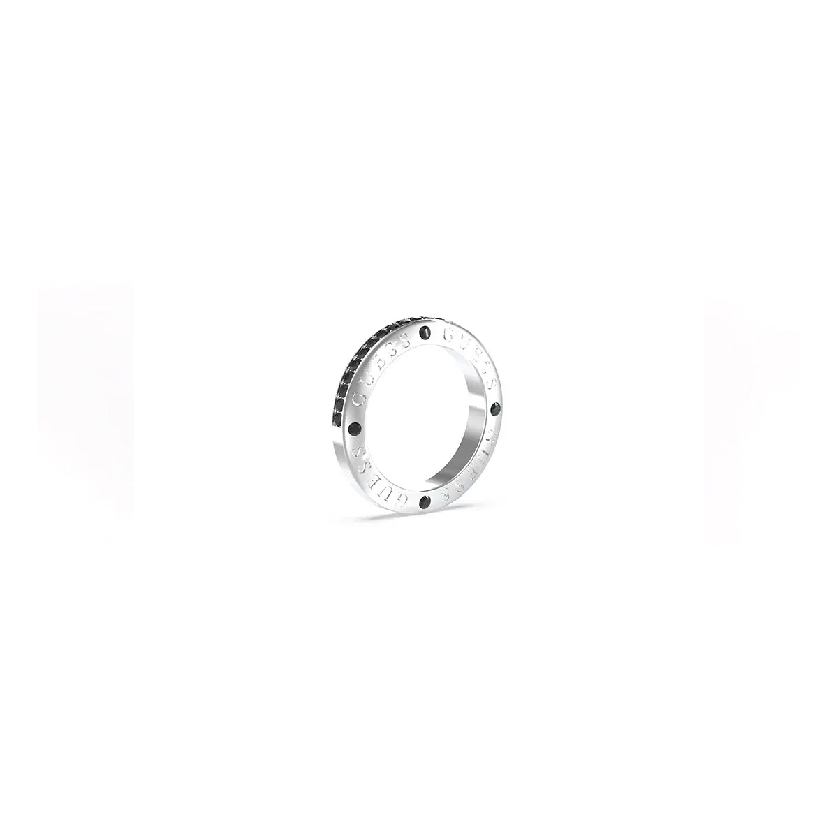 GUESS JEWELS JEWELRY Mod. JUMR03219JWYGBK66 silver ring with black accents