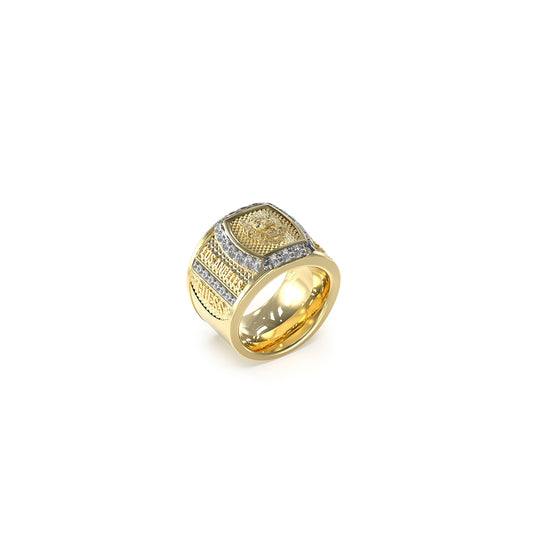 Gold ring from GUESS JEWELS JEWELRY Mod. JUMR05007JWYG64 with intricate detailing and embedded stones.