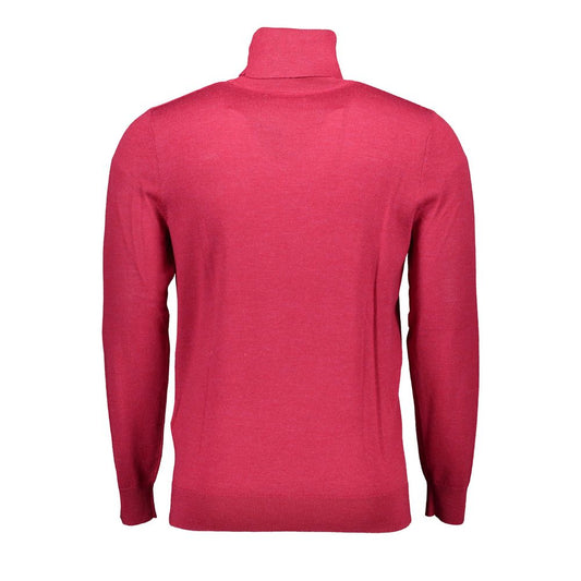 Gant Red Wool Sweater, long-sleeved turtleneck with logo, back view.