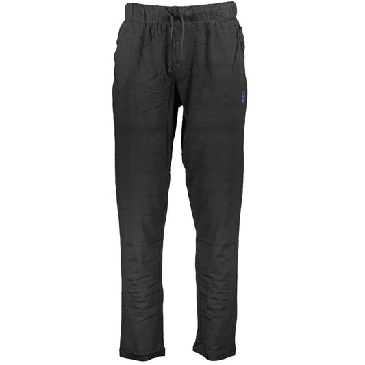 Gianmarco Venturi Black Cotton Pant - sports trousers with elastic waist, laces, pockets, contrasting details, embroidery, and logo.