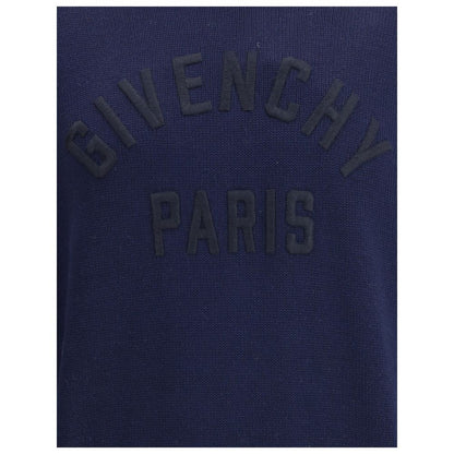 Givenchy Blue Cotton Sweatshirt with embroidered black logo on front, featuring ribbed hem and cuffs for a comfortable fit, AW25 collection