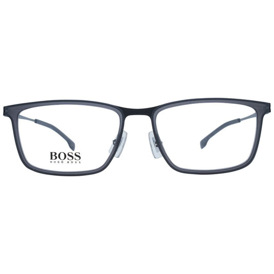Hugo Boss Gray Men Glasses Frame, full-rim stainless steel, rectangle style, branded case included, size 56-18-150.