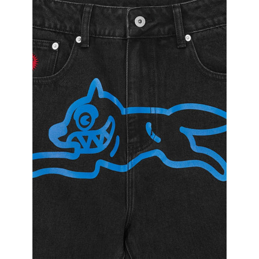 ICECREAM Jeans Black with Running Dog patch, black front button and zip fastening, classic five pockets design.