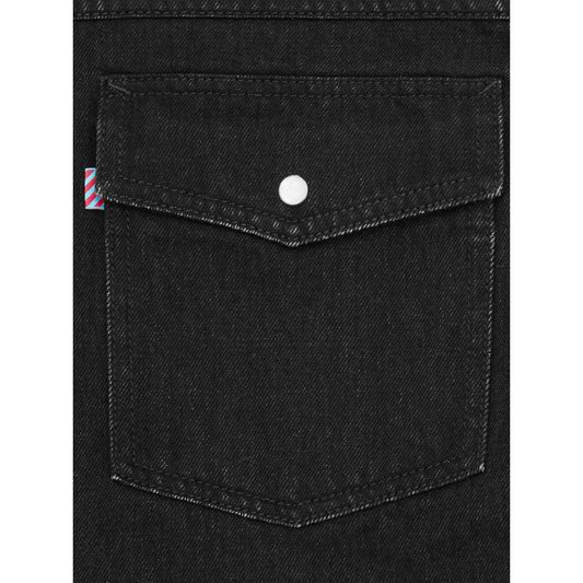 ICECREAM Shirts Black denim shirt with chest flap pocket featuring press-stud fastening, highlighting stylish long sleeve design.