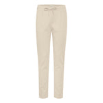 ICHI Beige Polyester Pant with elastic waistband and drawstring, front pleats, slim fit, women's cigarette trousers model 20105036.