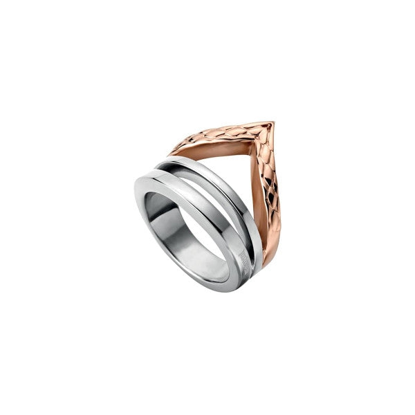 Stylish ring from JUST CAVALLI JEWELS JEWELRY Mod. JCRG00110407 with silver and rose gold accents