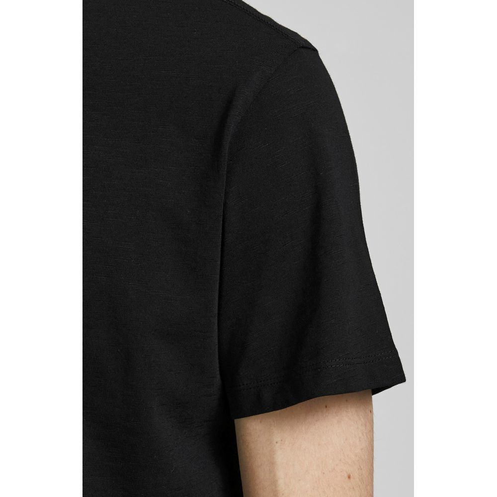 Close-up of Jack Jones Black Organic Cotton Sportswear t-shirt sleeve, showcasing the comfortable short sleeve design.