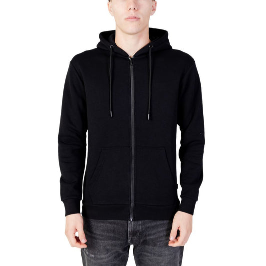 Jack Jones Black Polyester Hoodie with full zip and drawstring, offering comfort and style for men. Model 12249342
