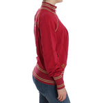 Side view of John Galliano Pink Mock Zip Cardigan Sweatshirt Sweater with logo details and zipper front.