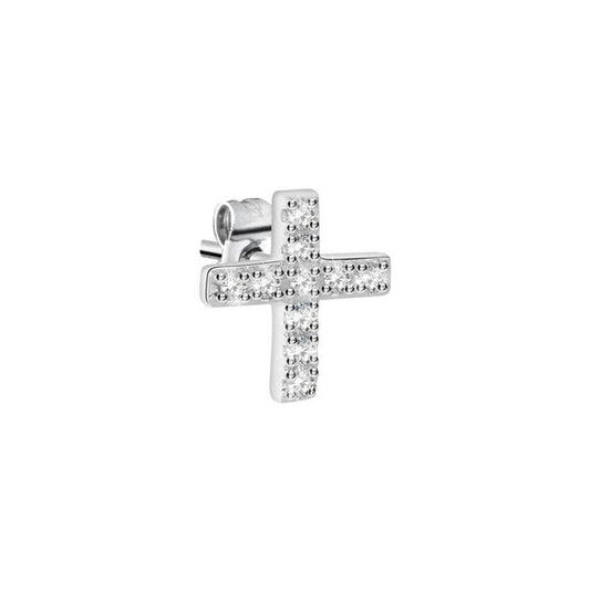 LA PETITE STORY JEWELRY Mod. LPS02ARQ07 silver cross-shaped earring with embedded crystals.