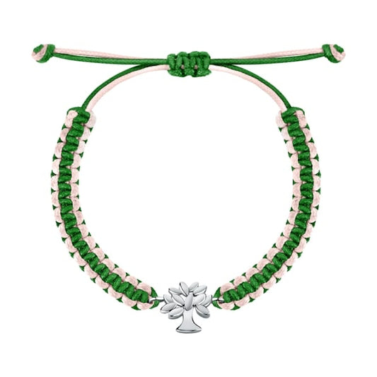 LA PETITE STORY JEWELRY Mod. LPS05ASF60 bracelet with green and cream braided design and tree charm.